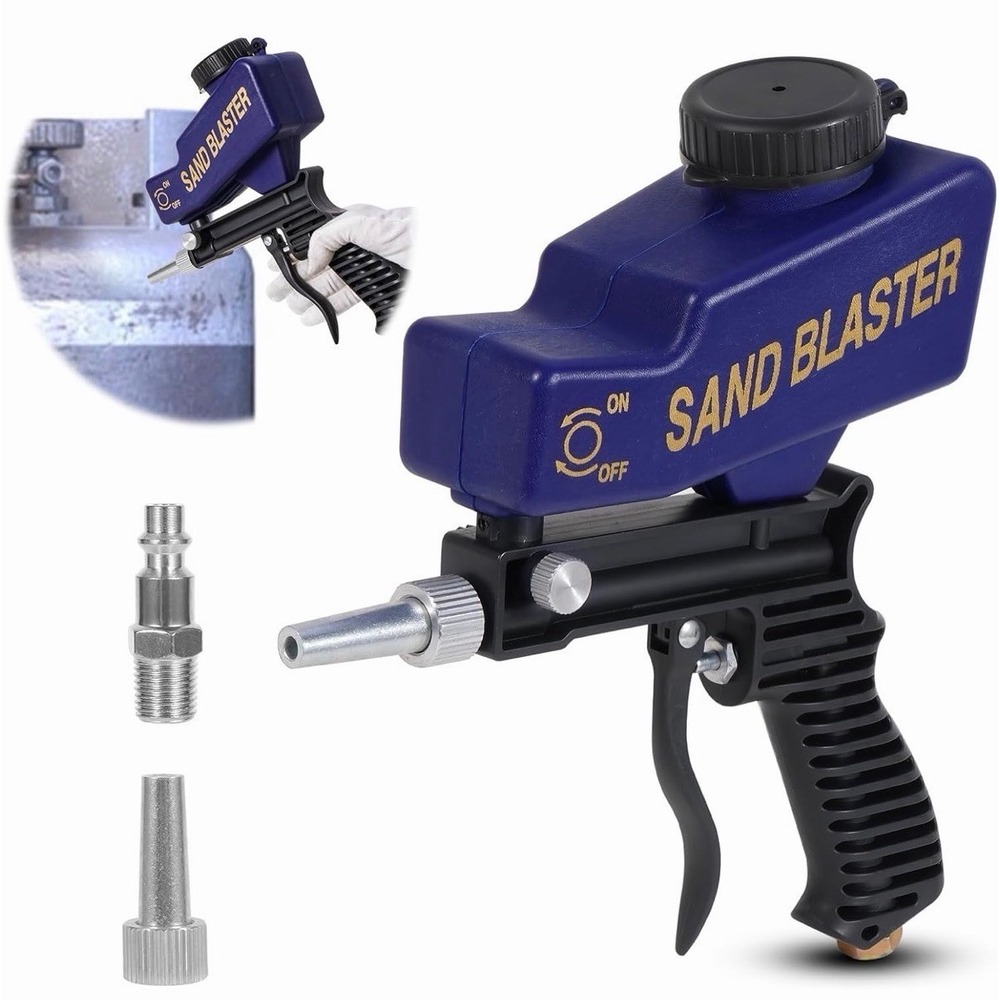 Gravity Feed Sand Blaster Gun for Air Compressor, 70-150 PSI, Blue
